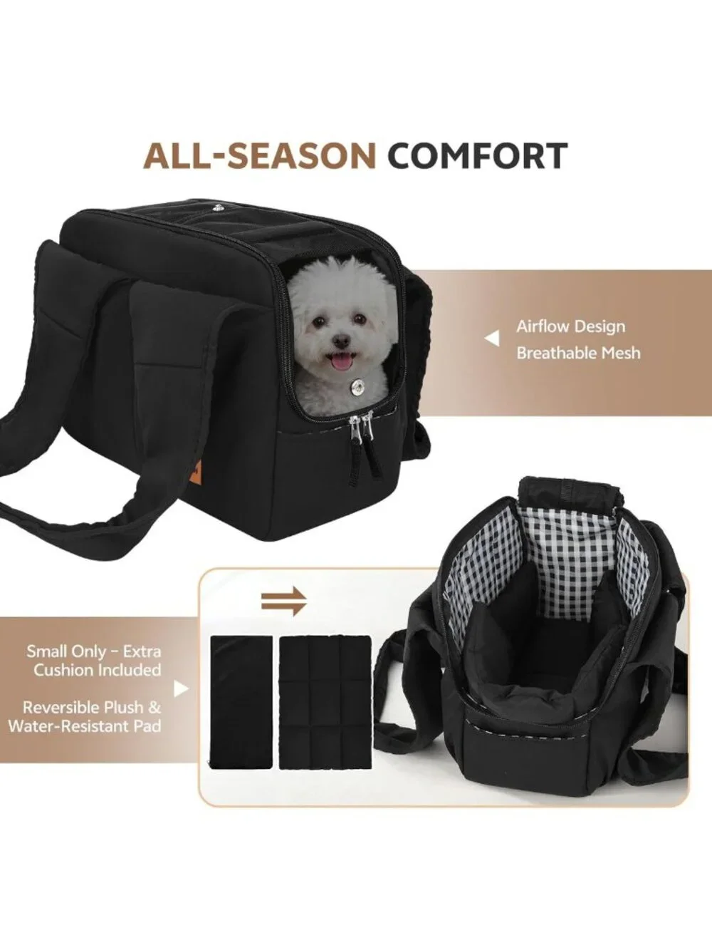 Soft-Sided Dog Carrier Tote for Small Pets, 6 Pockets, Travel-Friendly